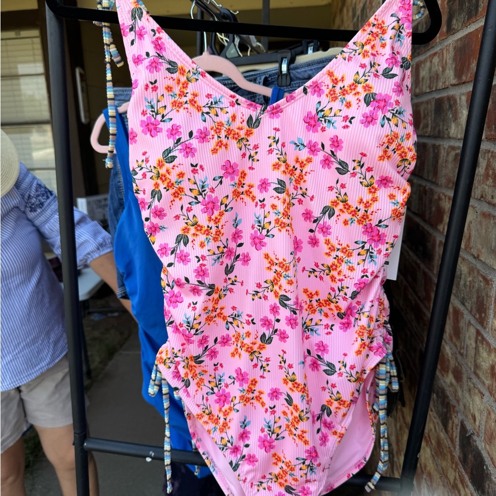BCBG Pink Floral One Piece Swimsuit